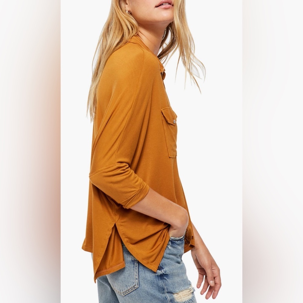 We The Free Andy Button-Up Top in Honey Ginger - Size M - Picture 3 of 4